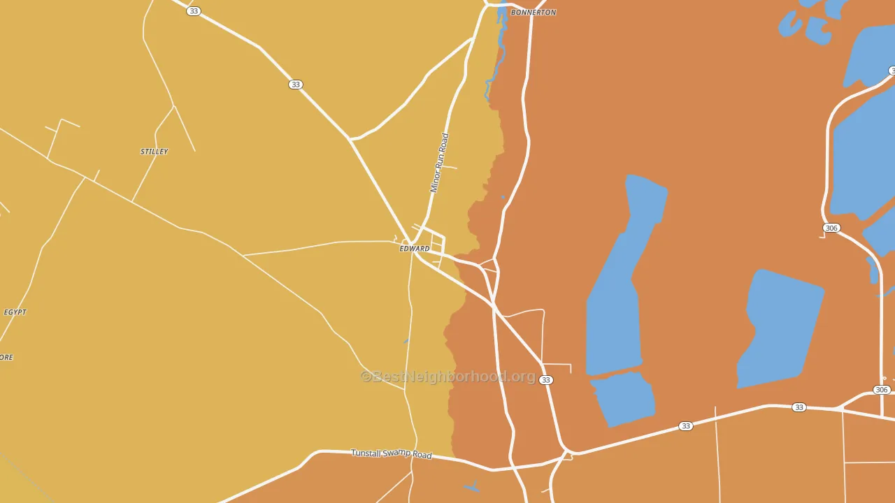 Map of the best neighborhoods in the Edward area, with better matches in green and worse matches in red