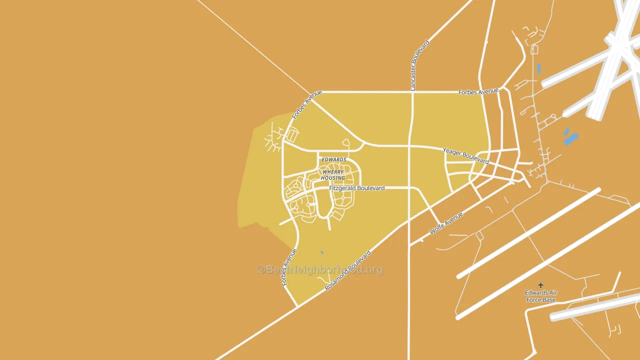 Map of the best neighborhoods in the Edwards AFB area, with better matches in green and worse matches in red