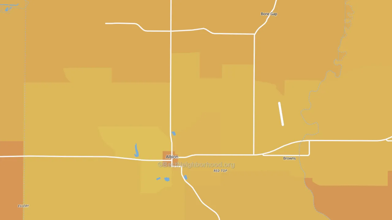 Map of the best neighborhoods in the Edwards County area, with better matches in green and worse matches in red