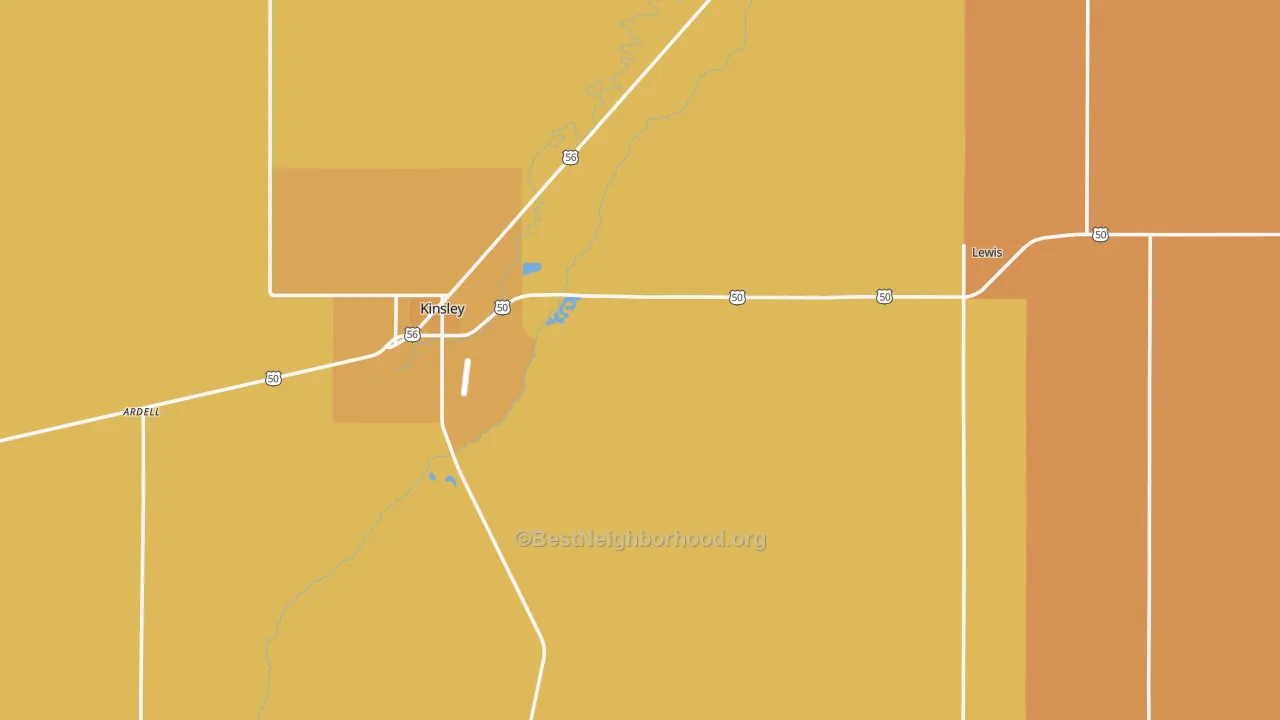 Map of the best neighborhoods in the Edwards County area, with better matches in green and worse matches in red