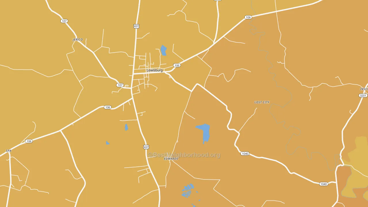 Map of the best neighborhoods in the Edwards area, with better matches in green and worse matches in red