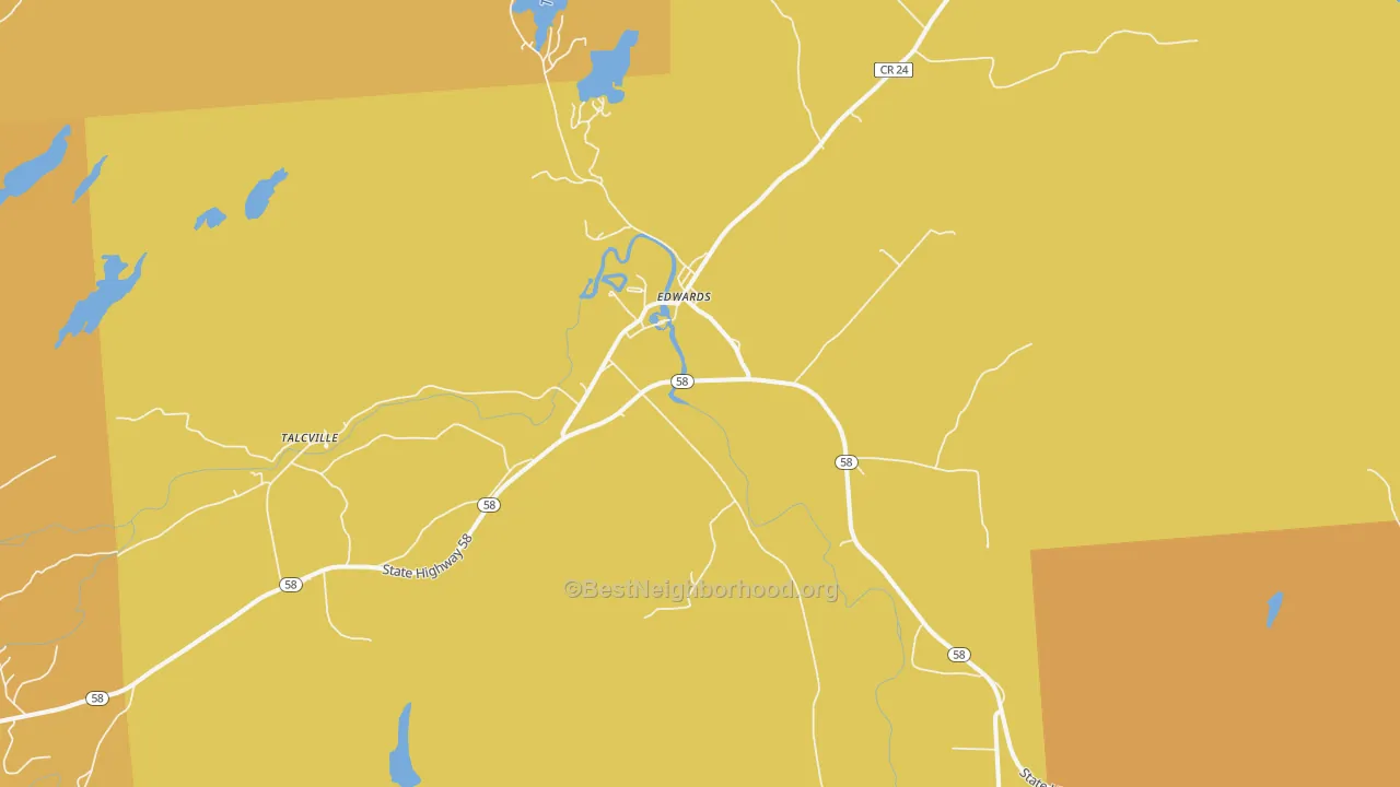 Map of the best neighborhoods in the Edwards area, with better matches in green and worse matches in red