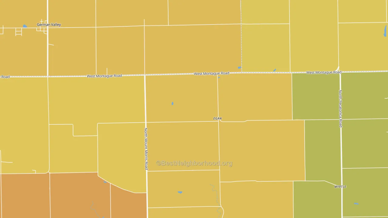 Map of the best neighborhoods in the Egan area, with better matches in green and worse matches in red