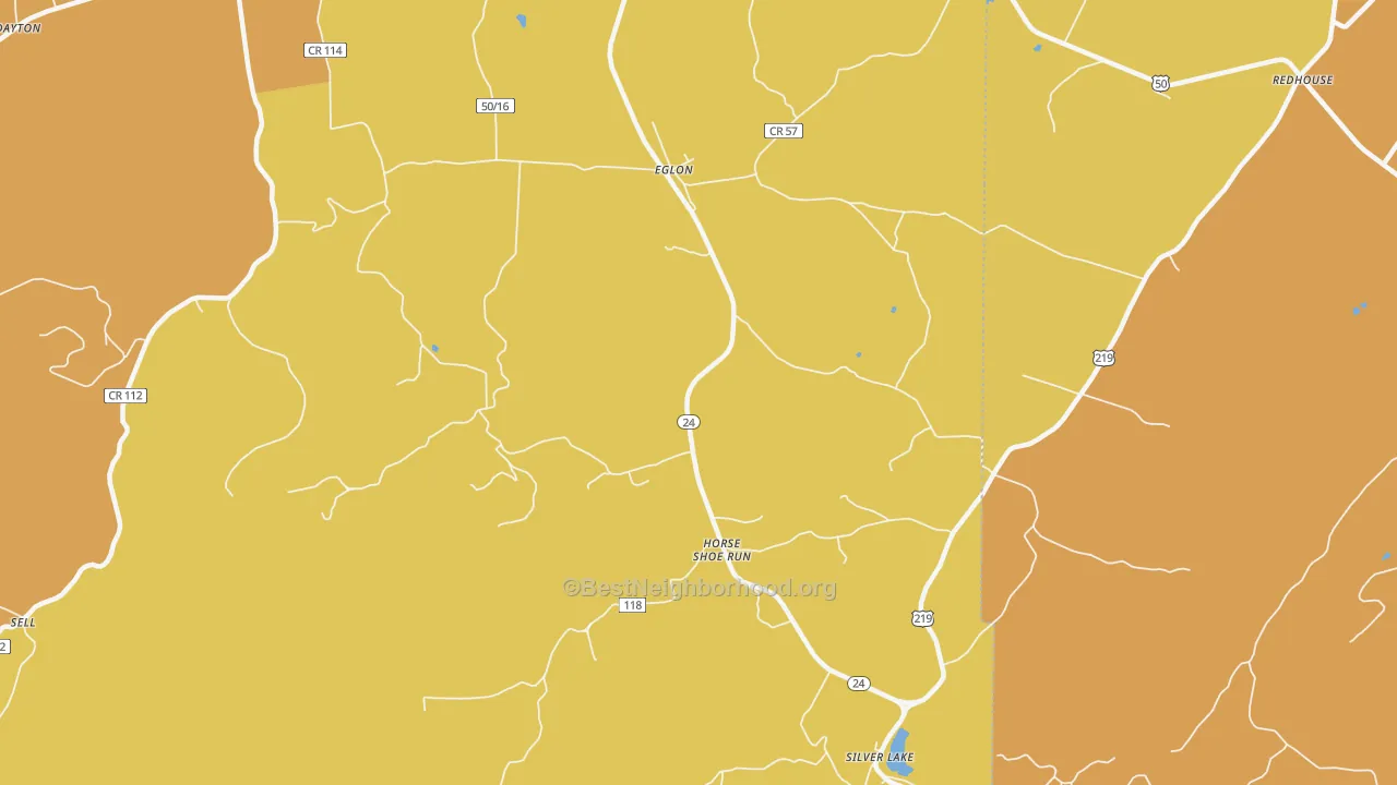 Map of the best neighborhoods in the Eglon area, with better matches in green and worse matches in red