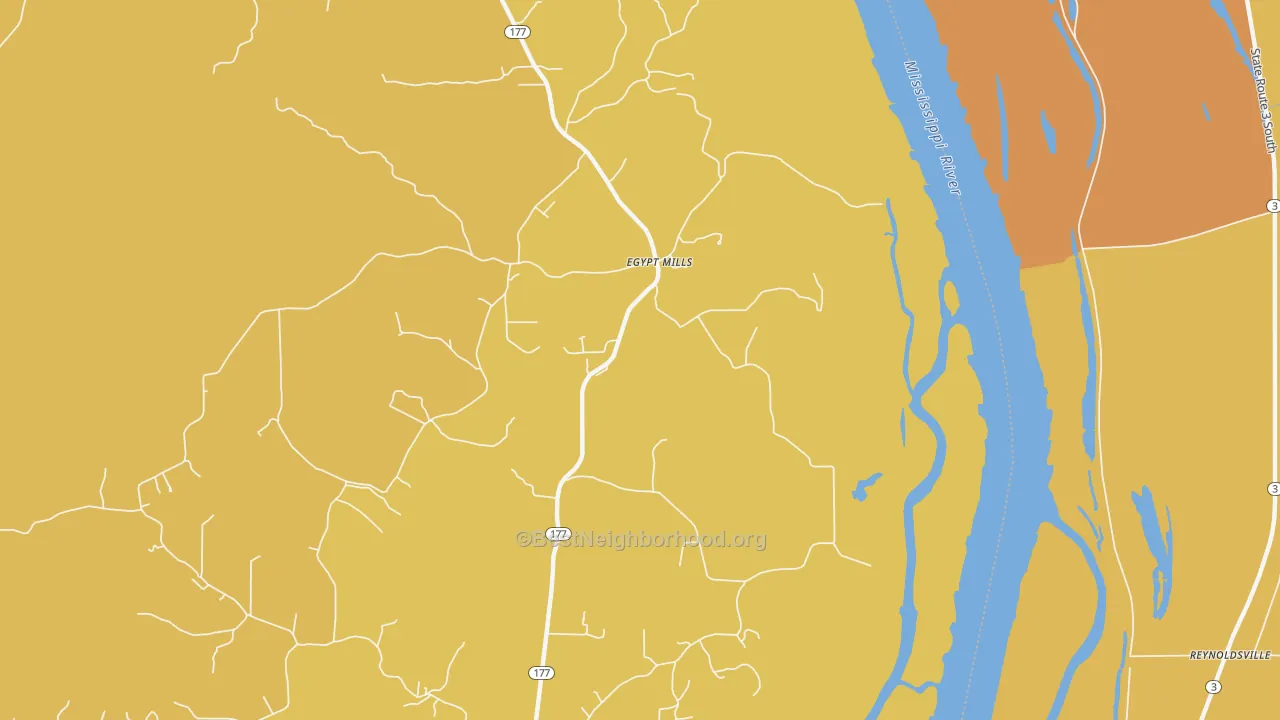 Map of the best neighborhoods in the Egypt Mills area, with better matches in green and worse matches in red