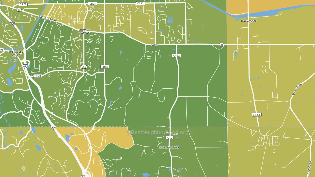 Map of the best neighborhoods in the Egypt area, with better matches in green and worse matches in red