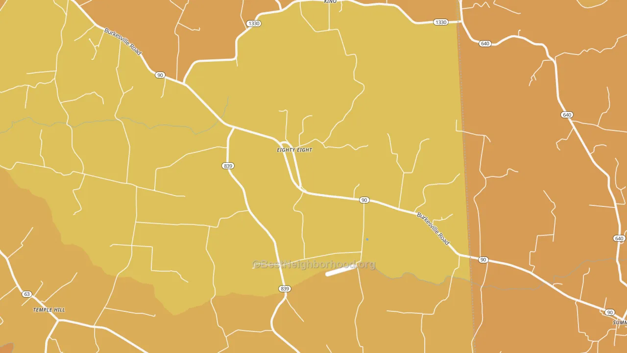 Map of the best neighborhoods in the Eighty Eight area, with better matches in green and worse matches in red