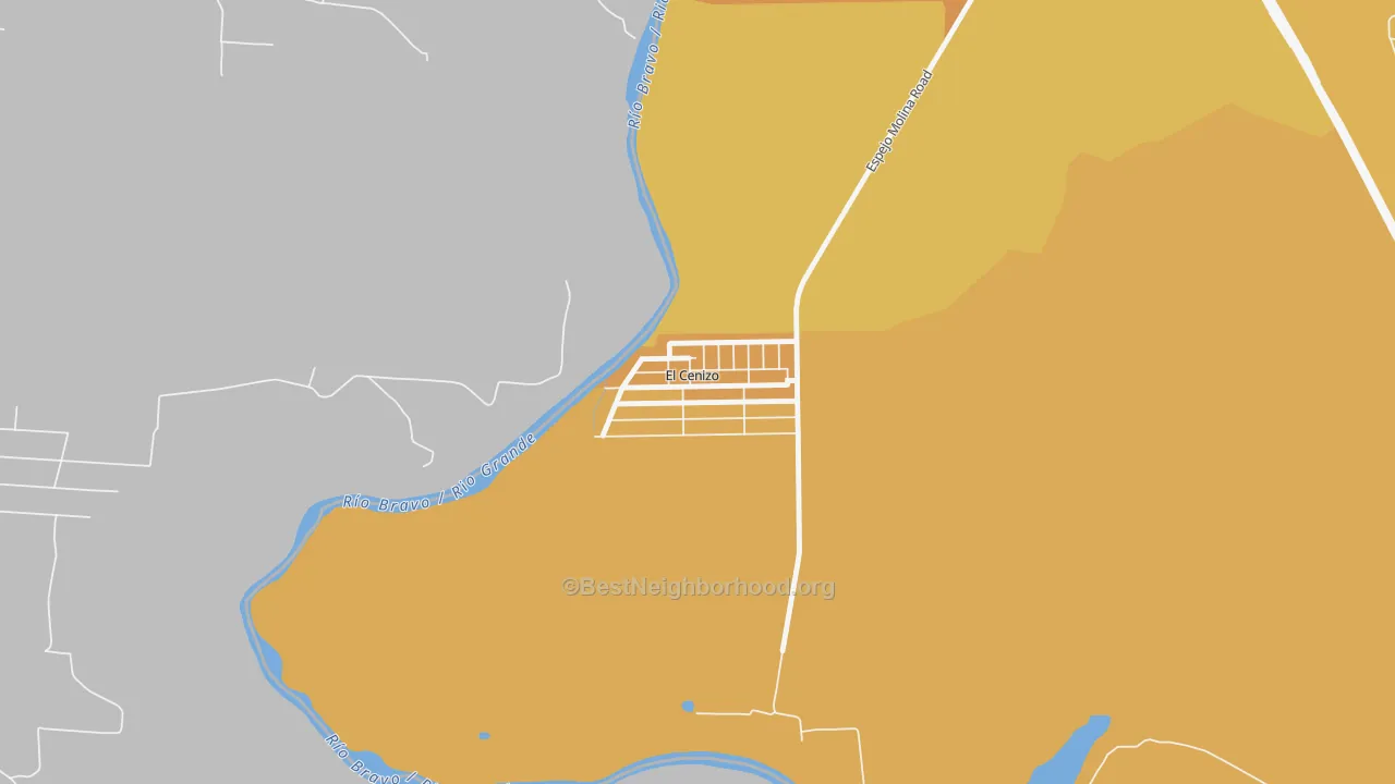 Map of the best neighborhoods in the El Cenizo area, with better matches in green and worse matches in red