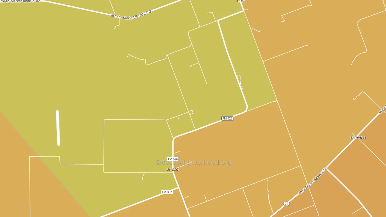 Map of the best neighborhoods in the El Oso area, with better matches in green and worse matches in red