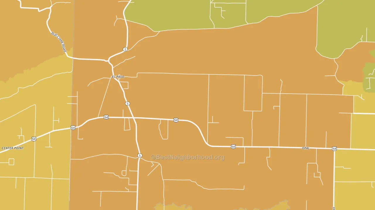 Map of the best neighborhoods in the El Paso area, with better matches in green and worse matches in red