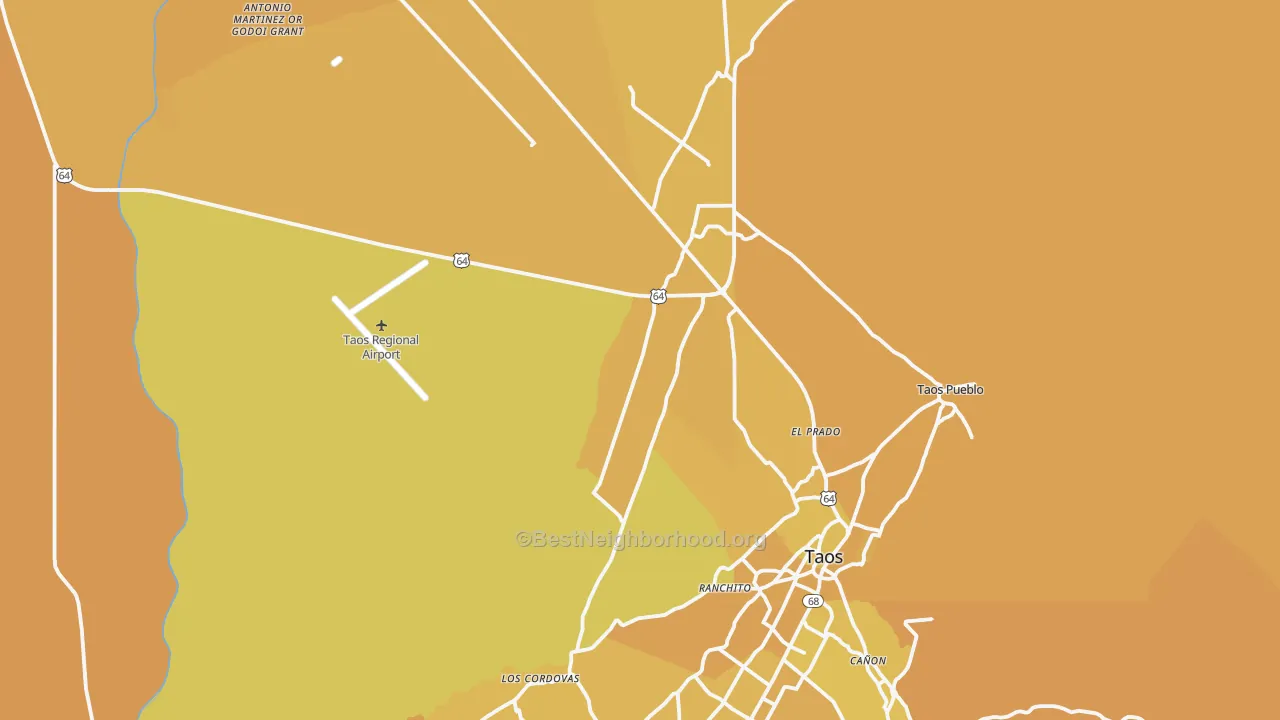 Map of the best neighborhoods in the El Prado area, with better matches in green and worse matches in red