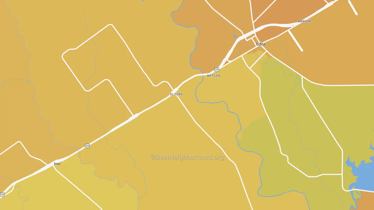 Map of the best neighborhoods in the El Toro area, with better matches in green and worse matches in red