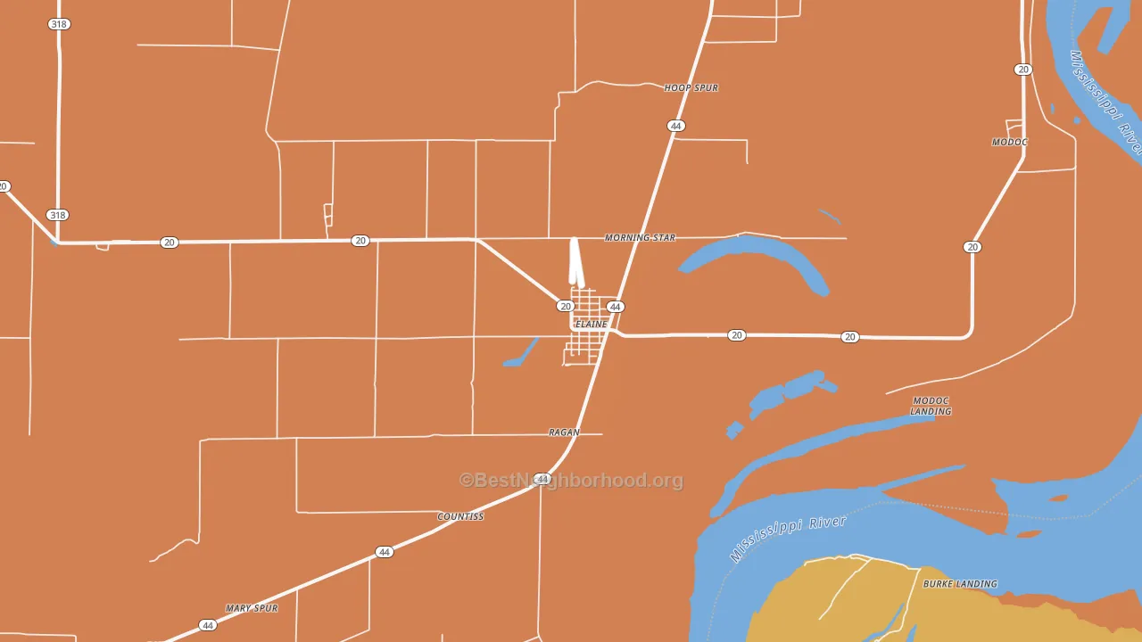 Map of the best neighborhoods in the Elaine area, with better matches in green and worse matches in red