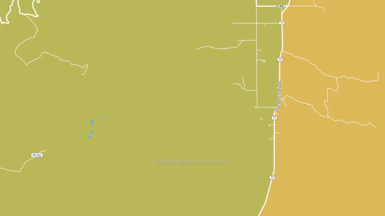 Map of the best neighborhoods in the Elba area, with better matches in green and worse matches in red