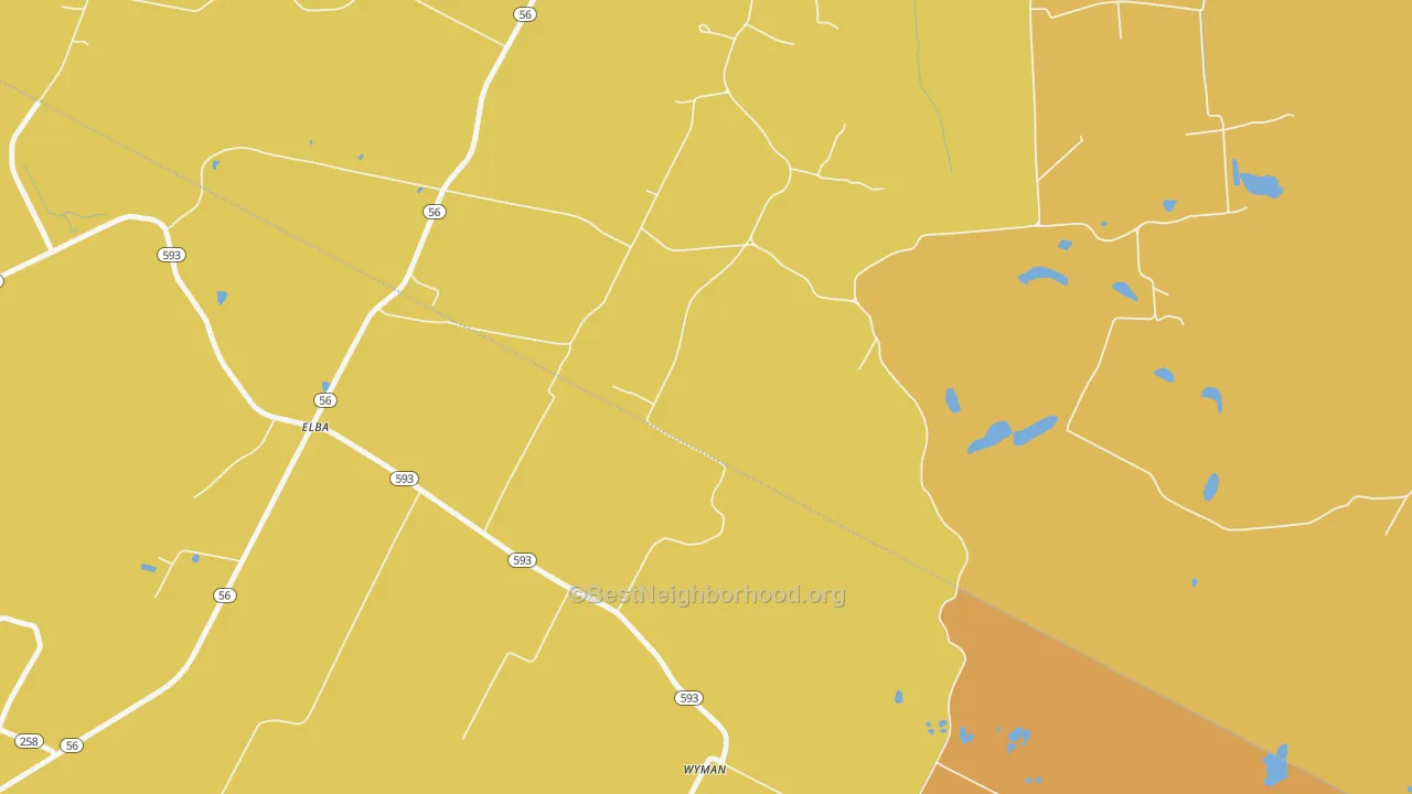 Map of the best neighborhoods in the Elba area, with better matches in green and worse matches in red