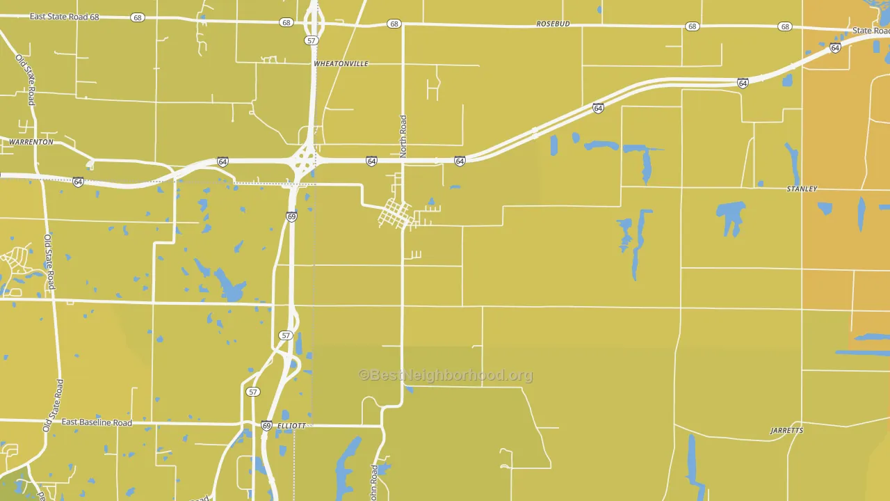 Map of the best neighborhoods in the Elberfeld area, with better matches in green and worse matches in red