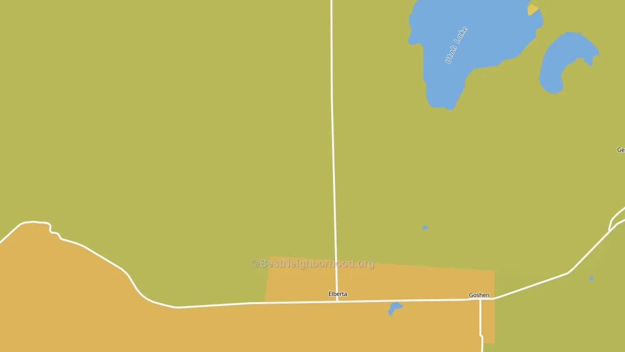 Map of the best neighborhoods in the Elberta area, with better matches in green and worse matches in red
