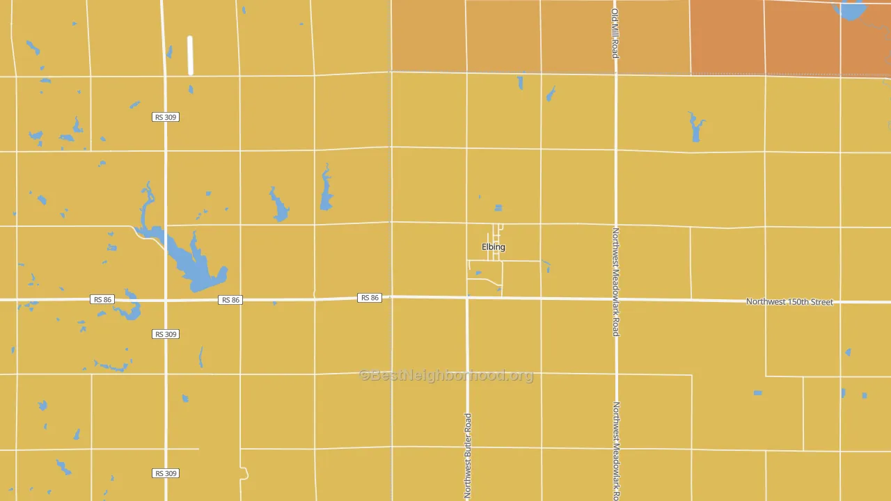 Map of the best neighborhoods in the Elbing area, with better matches in green and worse matches in red