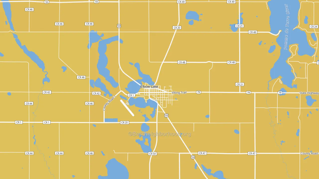 Map of the best neighborhoods in the Elbow Lake area, with better matches in green and worse matches in red