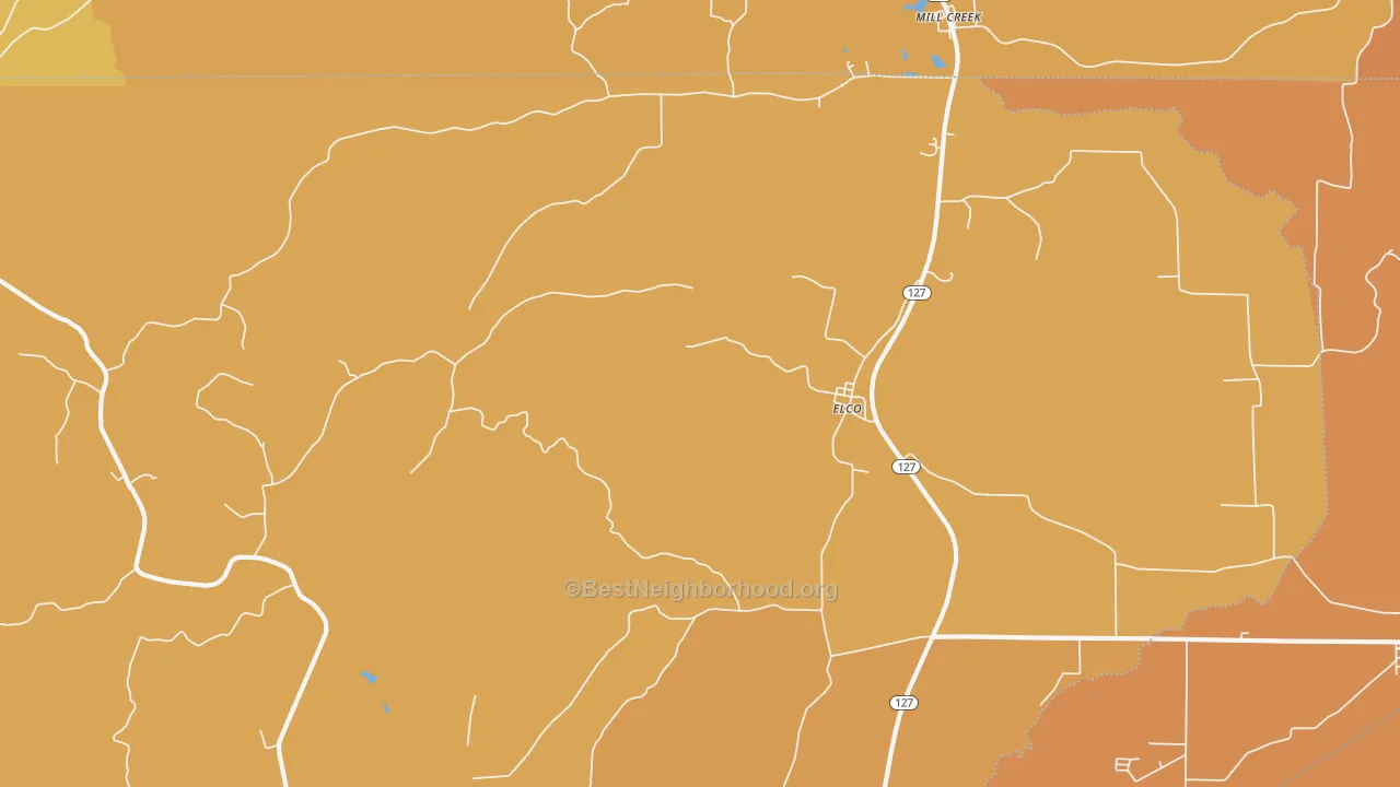 Map of the best neighborhoods in the Elco area, with better matches in green and worse matches in red
