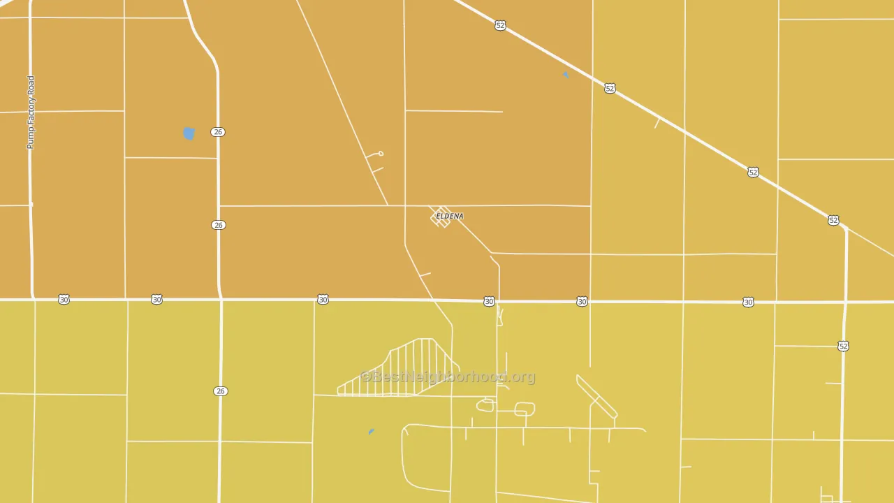 Map of the best neighborhoods in the Eldena area, with better matches in green and worse matches in red