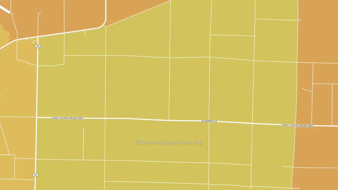 Map of the best neighborhoods in the Elderville area, with better matches in green and worse matches in red