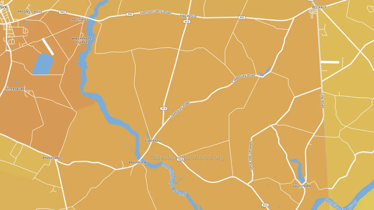Map of the best neighborhoods in the Eldorado area, with better matches in green and worse matches in red