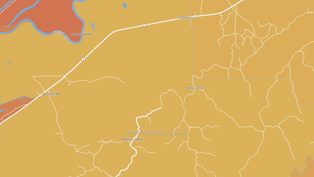 Map of the best neighborhoods in the Eldorado area, with better matches in green and worse matches in red
