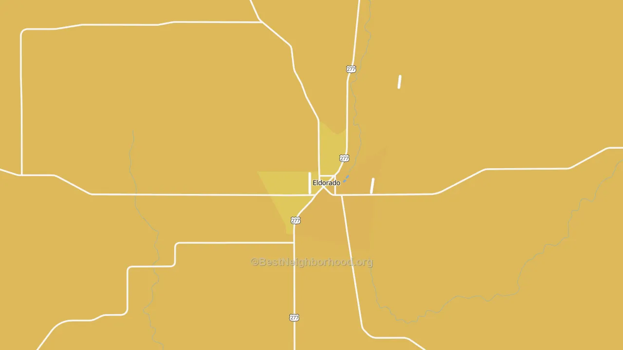 Map of the best neighborhoods in the Eldorado area, with better matches in green and worse matches in red