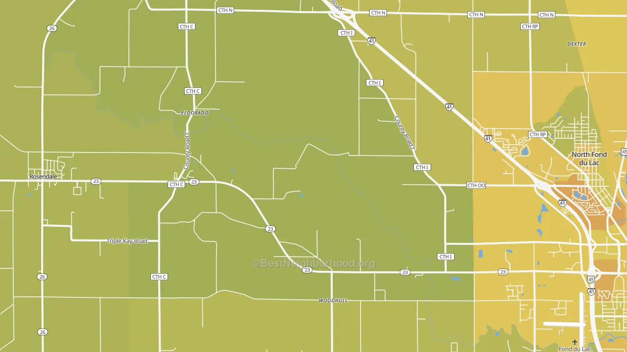 Map of the best neighborhoods in the Eldorado area, with better matches in green and worse matches in red