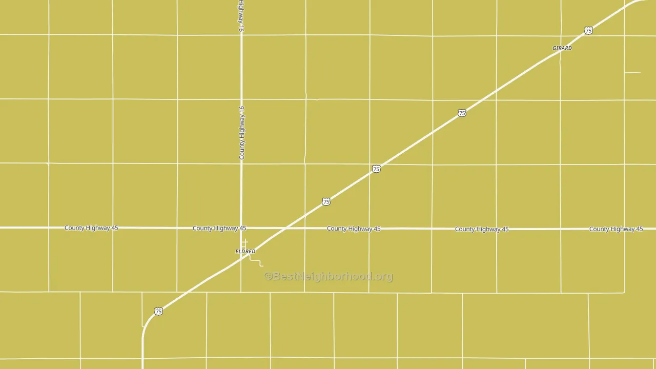 Map of the best neighborhoods in the Eldred area, with better matches in green and worse matches in red