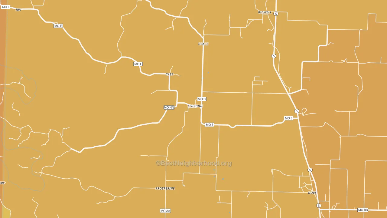 Map of the best neighborhoods in the Eldridge area, with better matches in green and worse matches in red