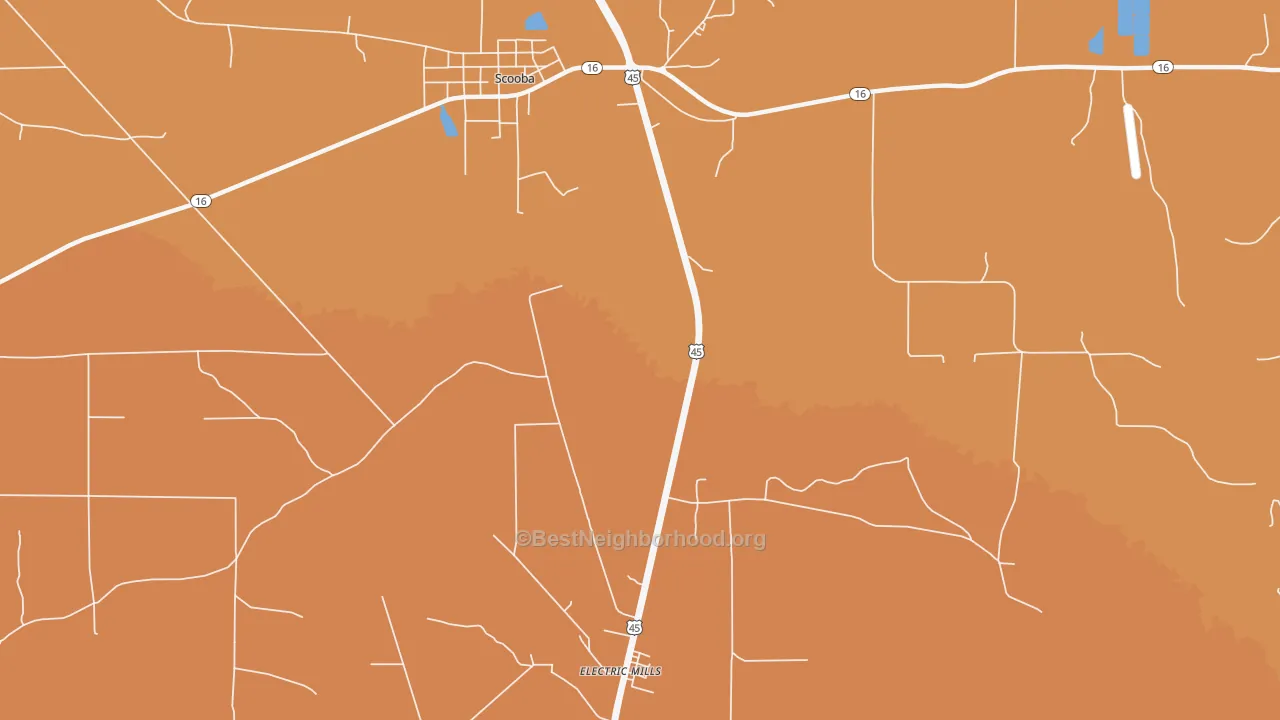 Map of the best neighborhoods in the Electric Mills area, with better matches in green and worse matches in red