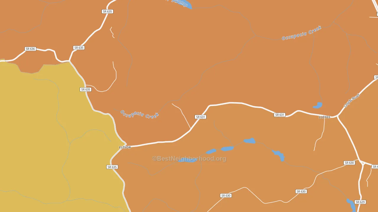Map of the best neighborhoods in the Elevon area, with better matches in green and worse matches in red