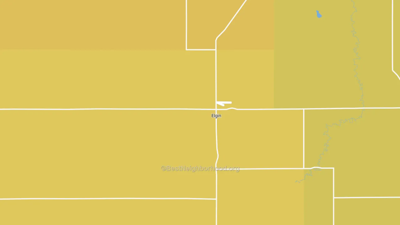 Map of the best neighborhoods in the Elgin area, with better matches in green and worse matches in red