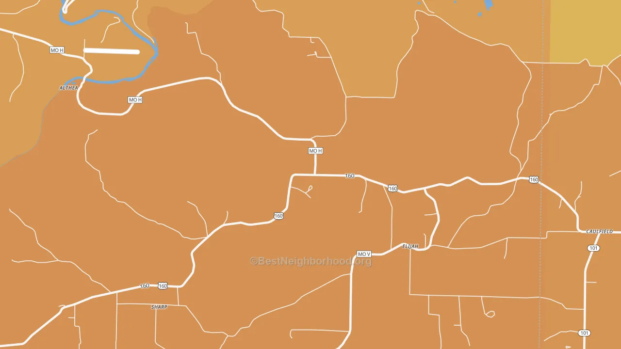 Map of the best neighborhoods in the Elijah area, with better matches in green and worse matches in red