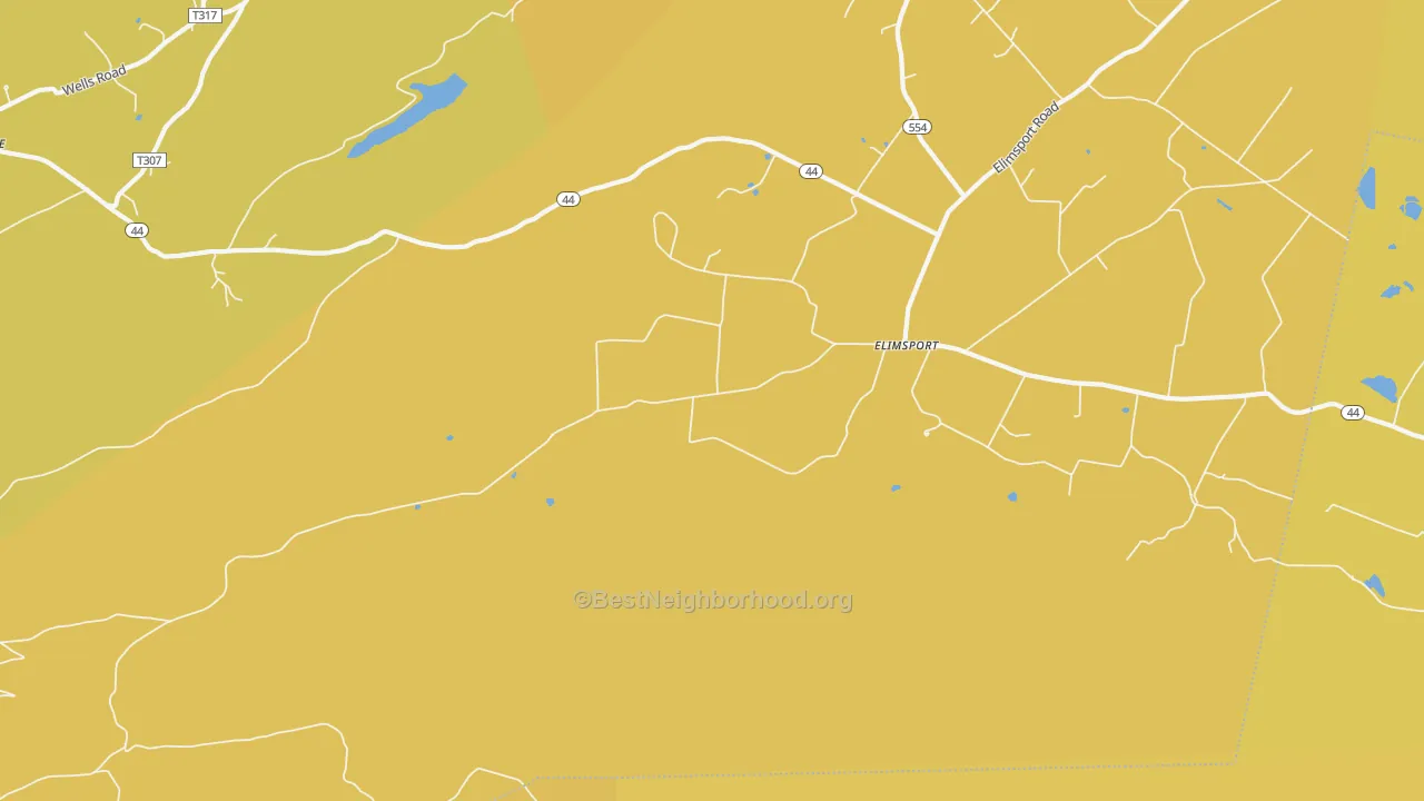 Map of the best neighborhoods in the Elimsport area, with better matches in green and worse matches in red