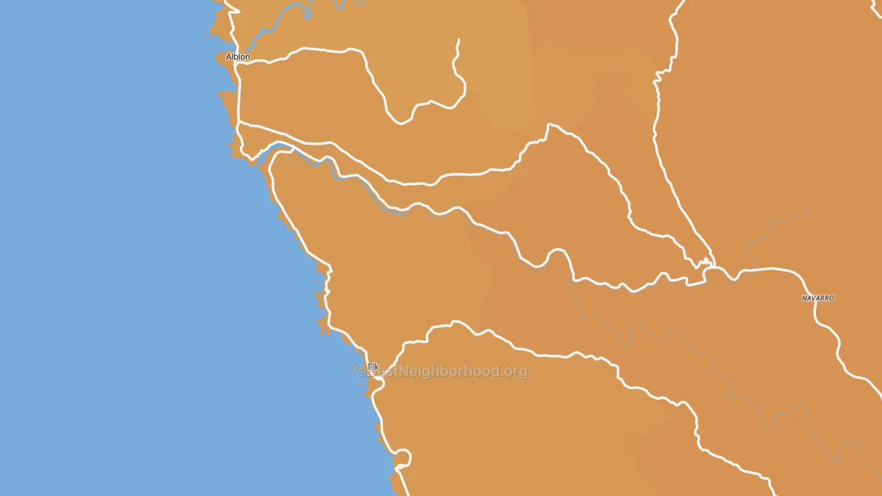 Map of the best neighborhoods in the Elk area, with better matches in green and worse matches in red