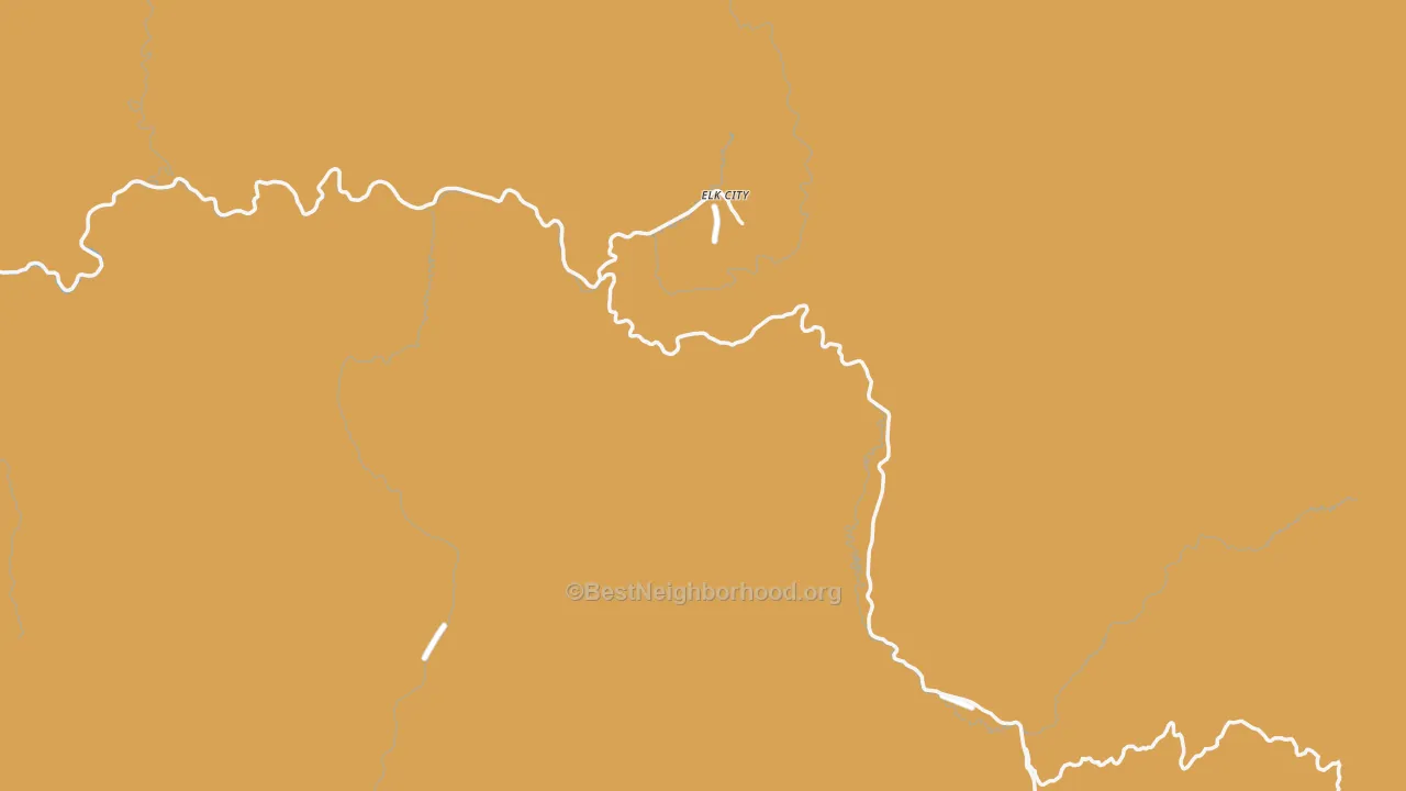 Map of the best neighborhoods in the Elk City area, with better matches in green and worse matches in red