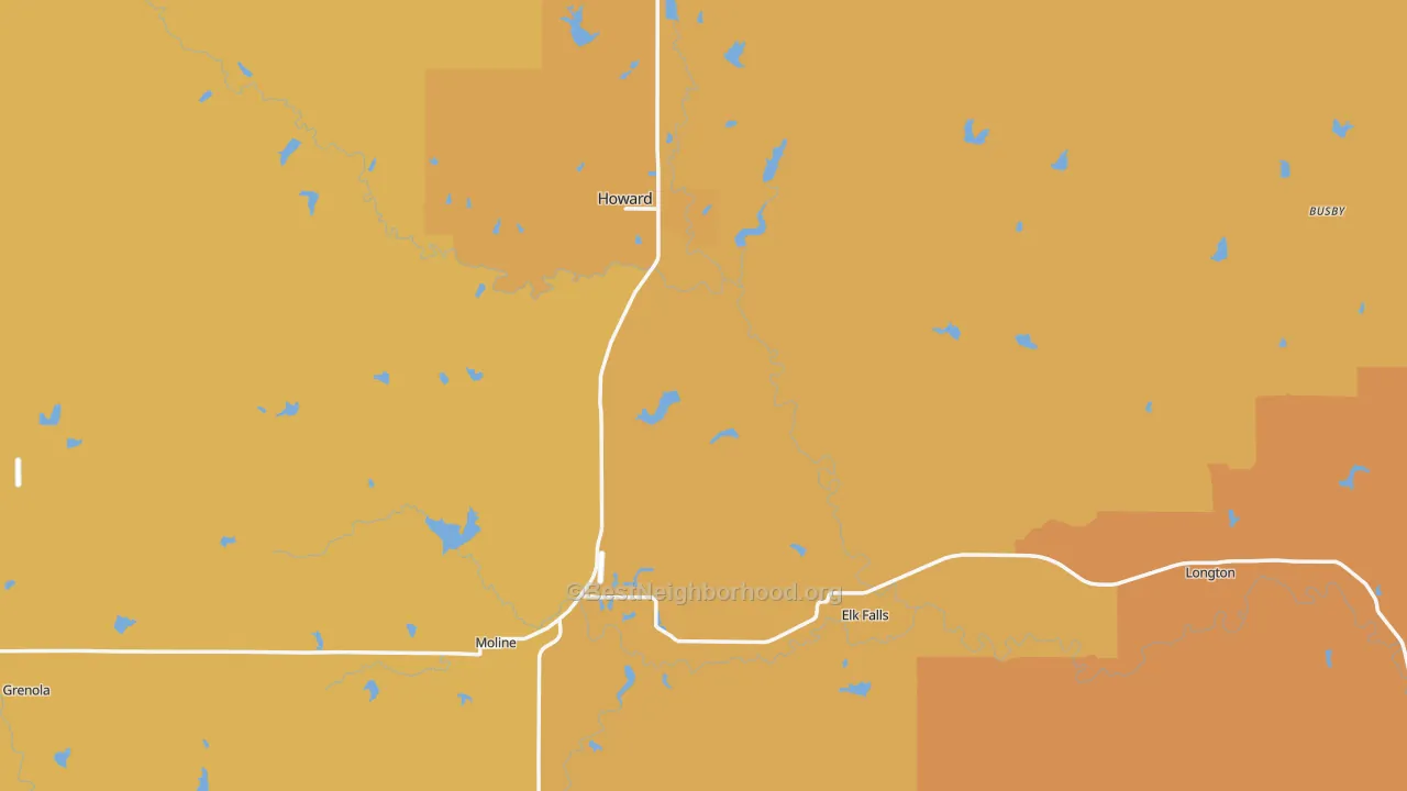 Map of the best neighborhoods in the Elk County area, with better matches in green and worse matches in red