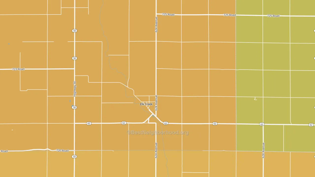 Map of the best neighborhoods in the Elk Creek area, with better matches in green and worse matches in red