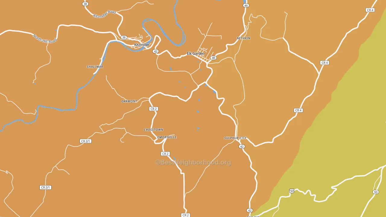 Map of the best neighborhoods in the Elk Garden area, with better matches in green and worse matches in red