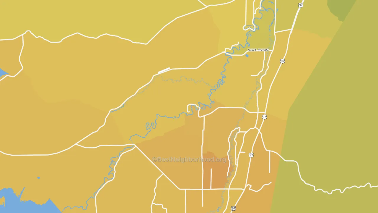 Map of the best neighborhoods in the Elk Lake area, with better matches in green and worse matches in red