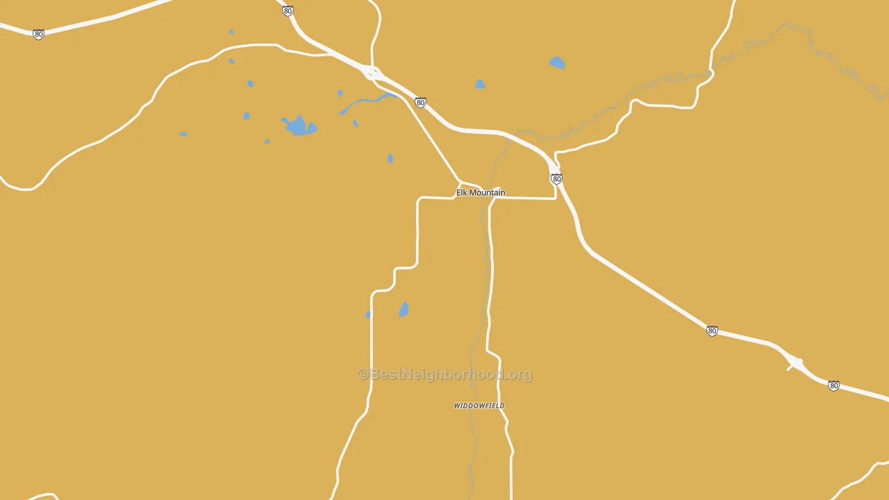 Map of the best neighborhoods in the Elk Mountain area, with better matches in green and worse matches in red