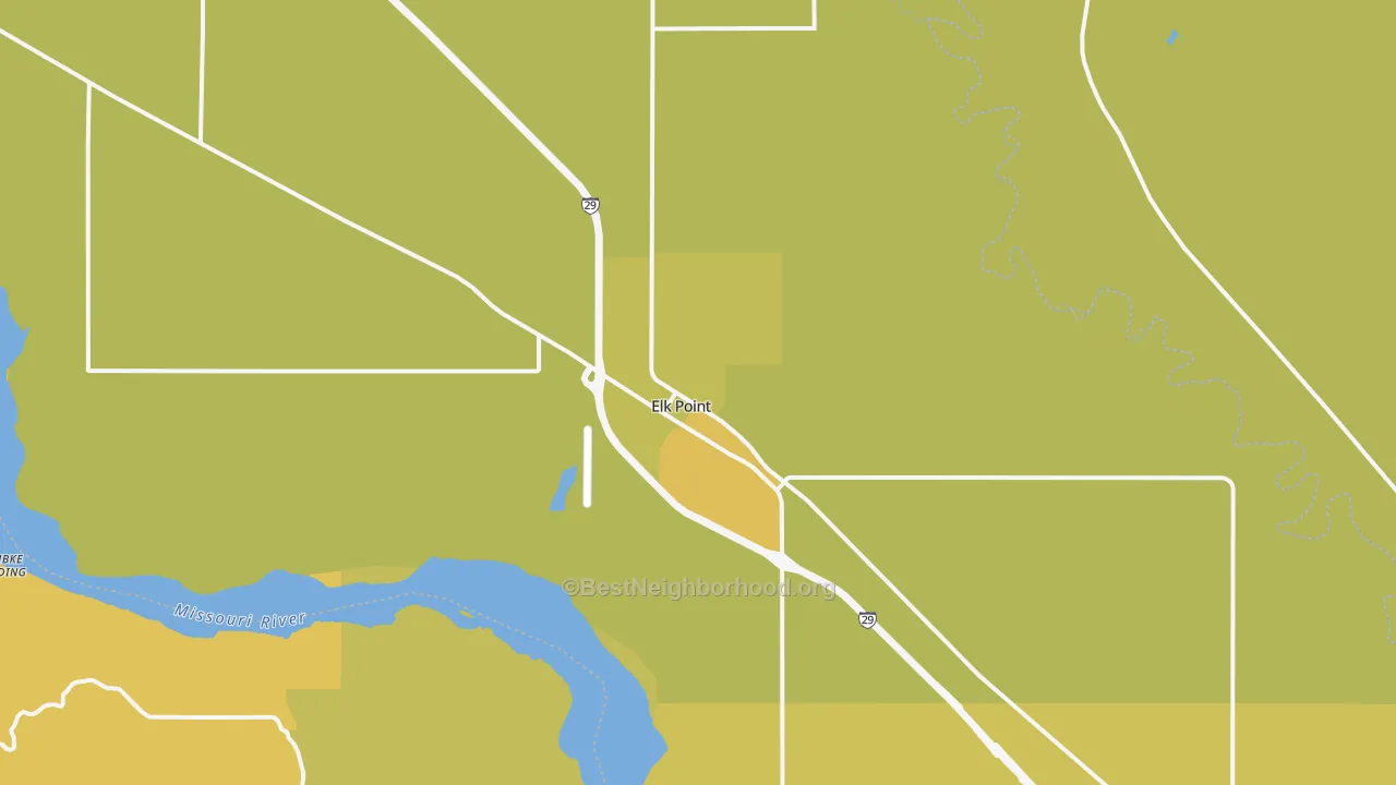 Map of the best neighborhoods in the Elk Point area, with better matches in green and worse matches in red