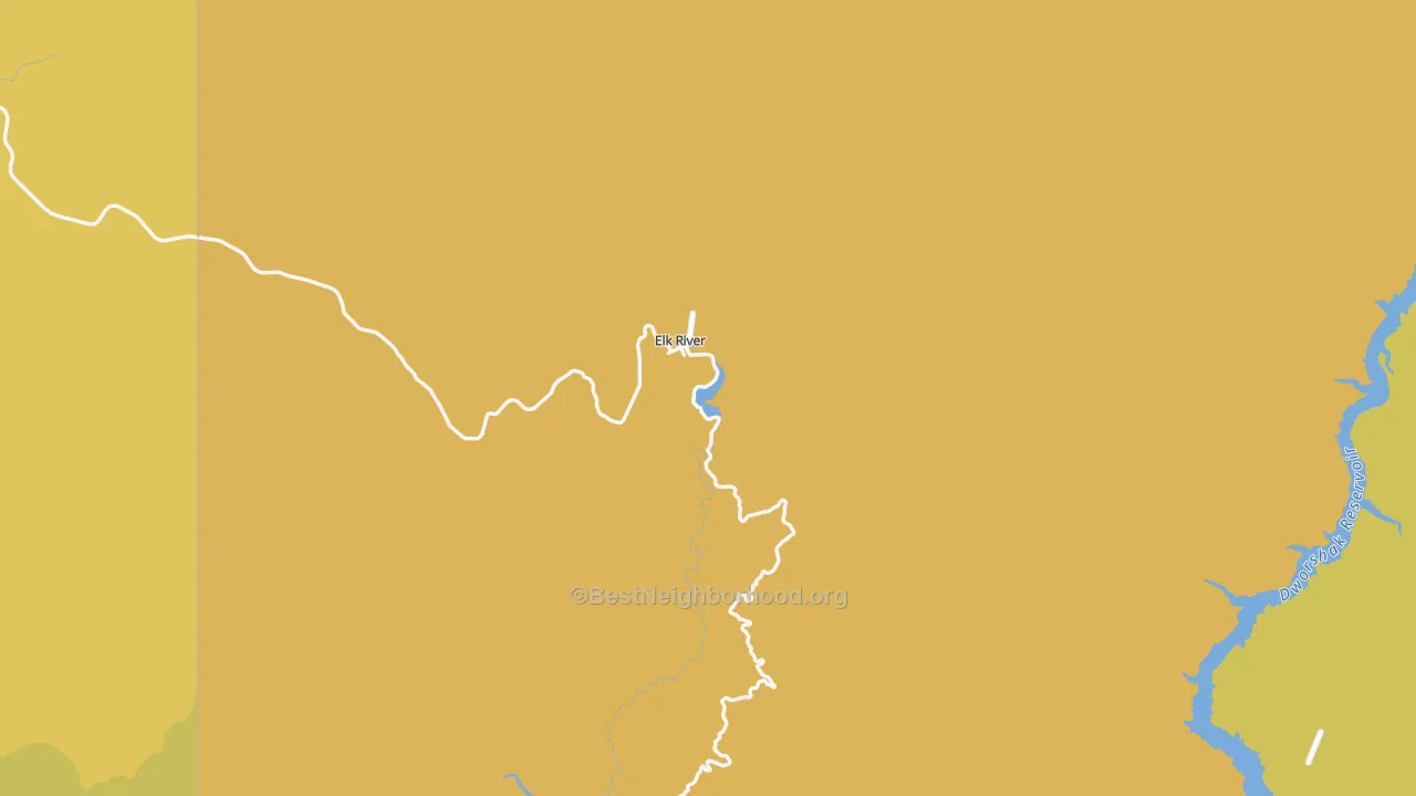 Map of the best neighborhoods in the Elk River area, with better matches in green and worse matches in red