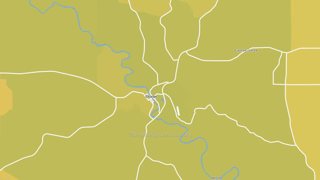 Map of the best neighborhoods in the Elkader area, with better matches in green and worse matches in red