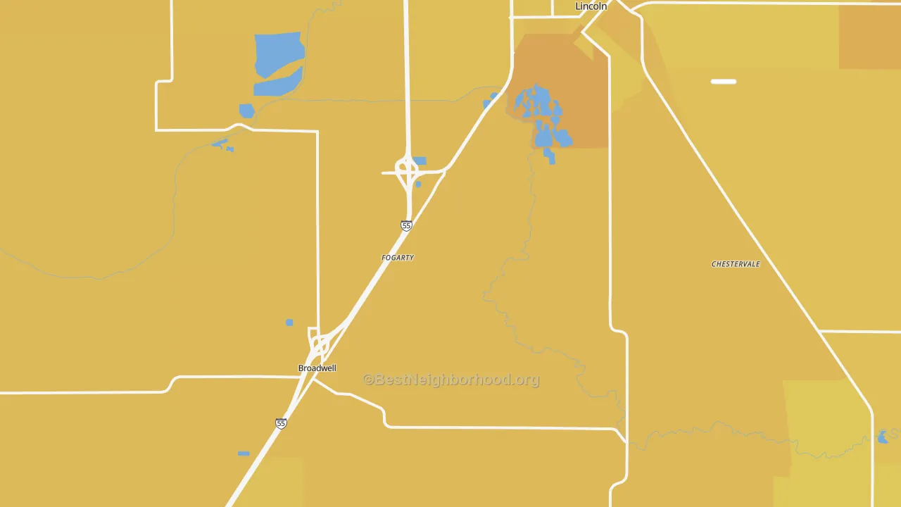 Map of the best neighborhoods in the Elkhart area, with better matches in green and worse matches in red