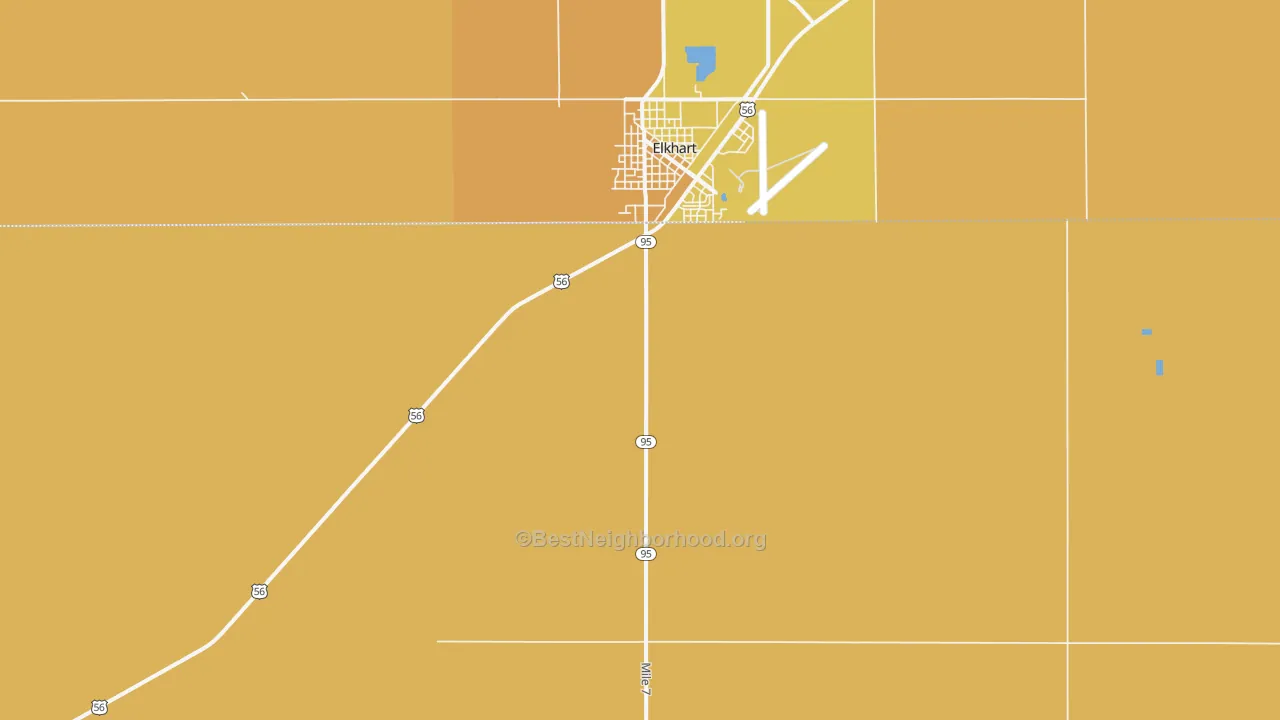 Map of the best neighborhoods in the Elkhart area, with better matches in green and worse matches in red