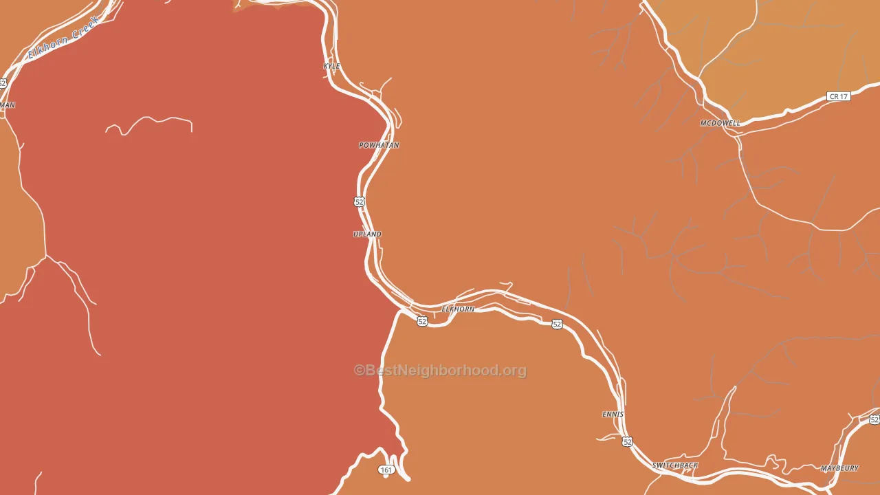 Map of the best neighborhoods in the Elkhorn area, with better matches in green and worse matches in red